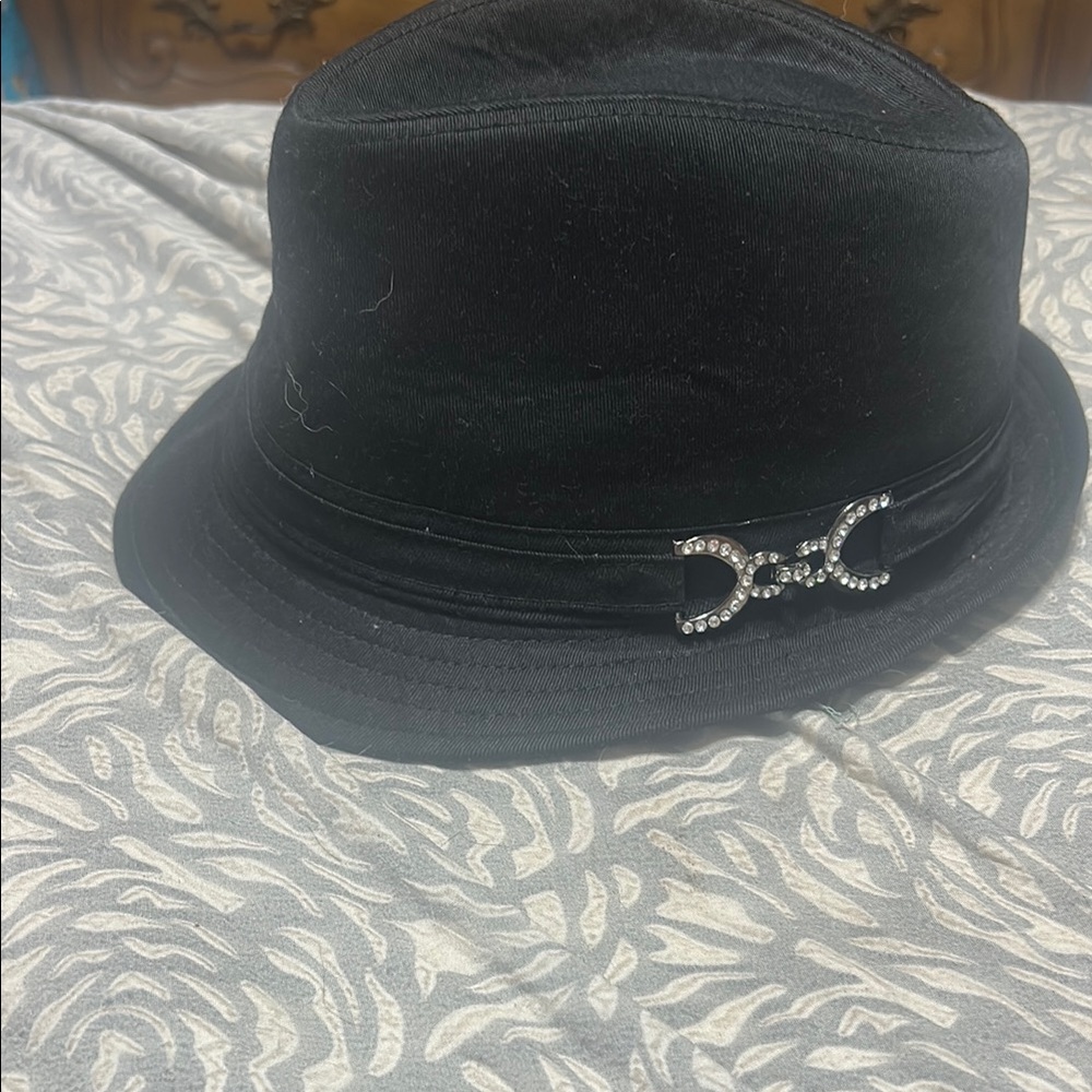 Black Bucket Hat with Rhinestone Detail
